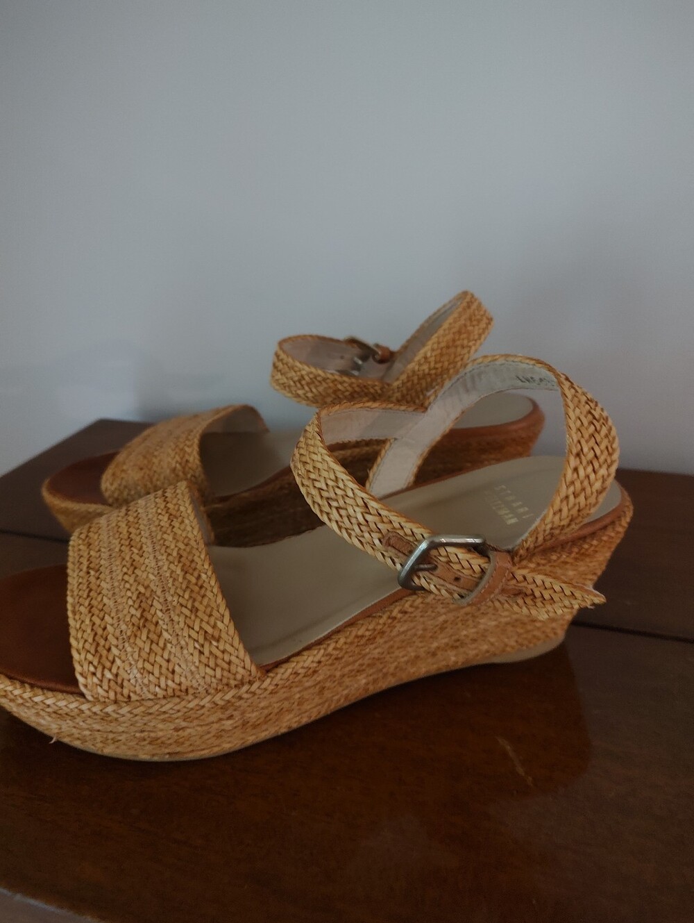 Stuart Weitzman Woven Ankle-Strap Wedge Sandals in Natural - Picture 5 of 8
